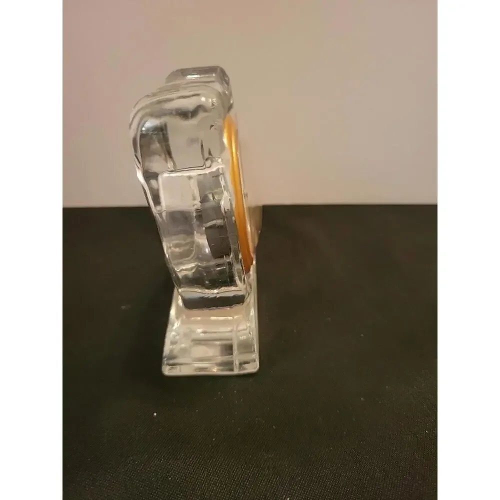 Small Heavy Glass Table Clock Quartz Movement Frosted Flowers 4.5